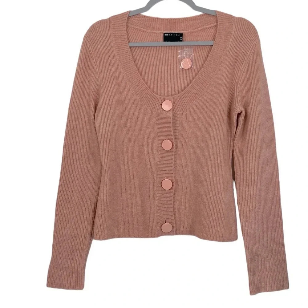 ASOS Design Women’s US 8 Ribbed Stretchy Long‎ Sleeve Button Up Cardigan